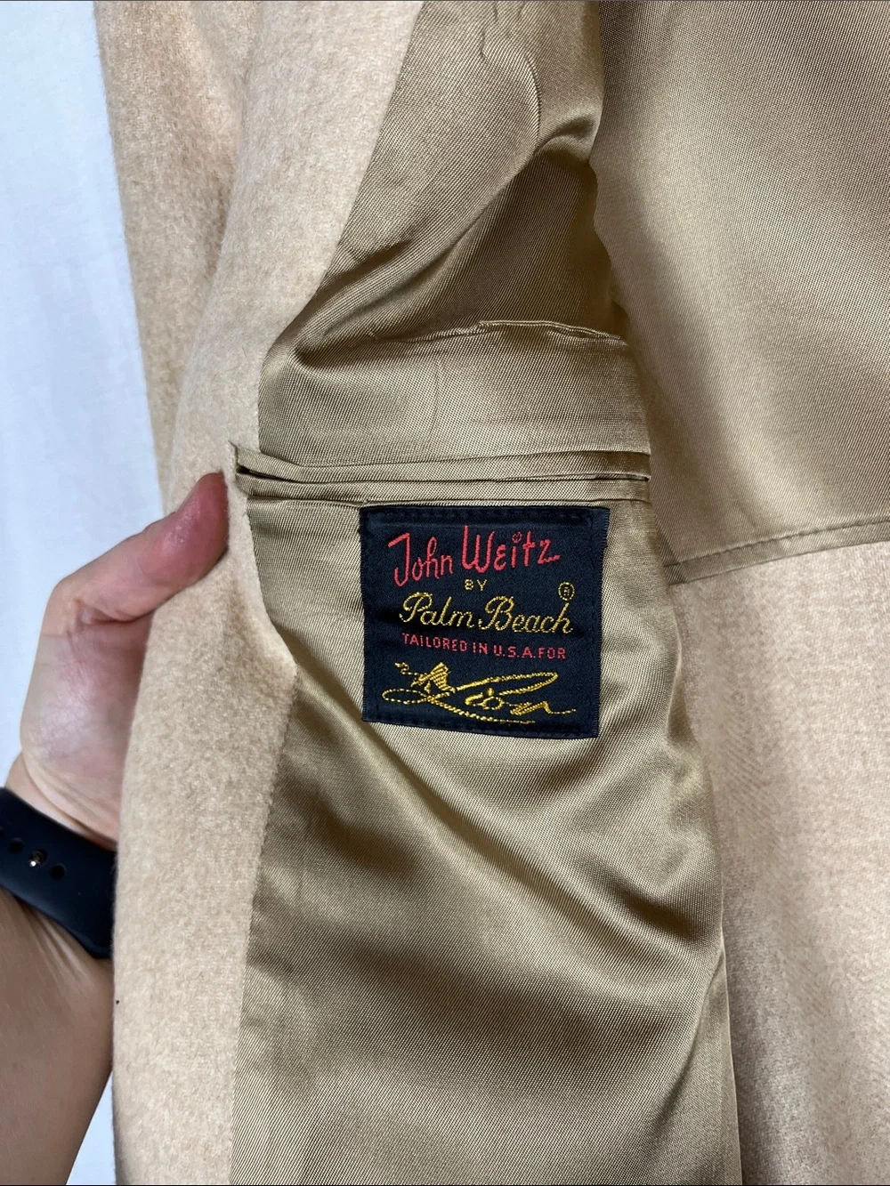 Vintage 1980s 100% Camel Hair John Weitz by Palm Beach Made in USA Tan Suit Coat
